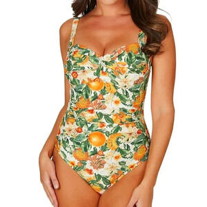 Nip Tuck White Citrus Joanne Twist Front Tummy Control One Piece Swimsuit sz 8